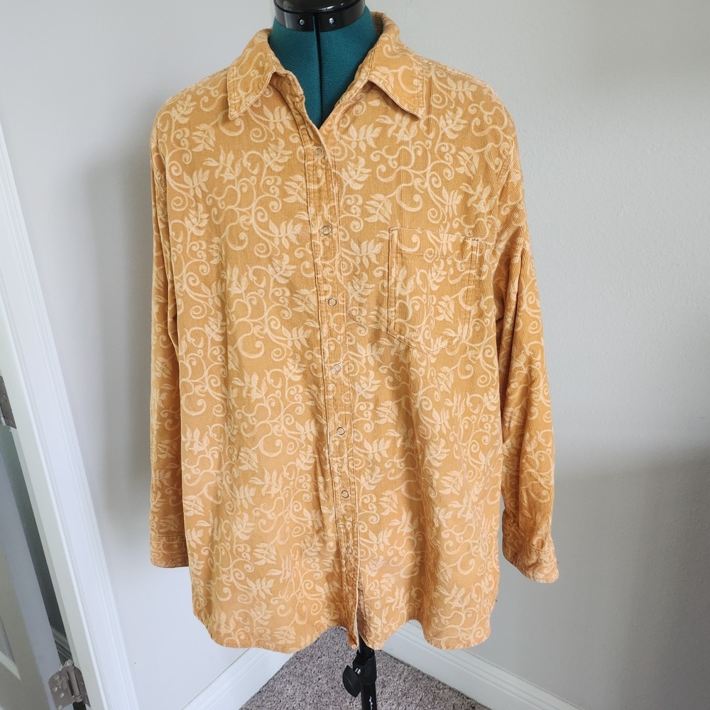 Faded Glory Shirt Women 18W/20W Coral Floral Corduroy Snap-Up Shacket